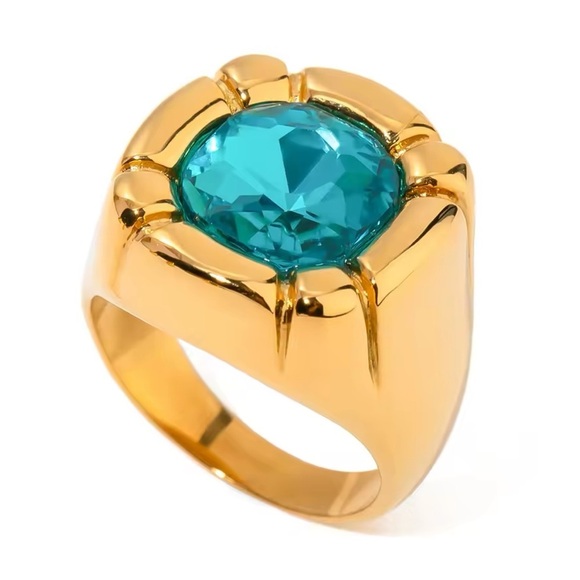 Emerald 18K Gold Stainless Steel Waterproof Gemstone Ring - Picture 13 of 15